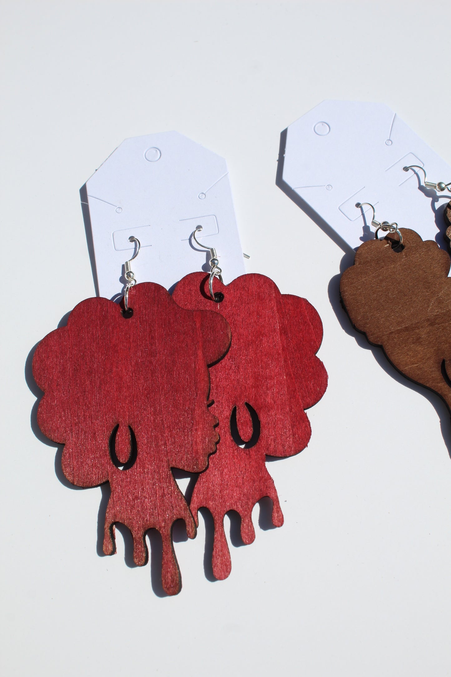 Red Afro Wooden Earrings