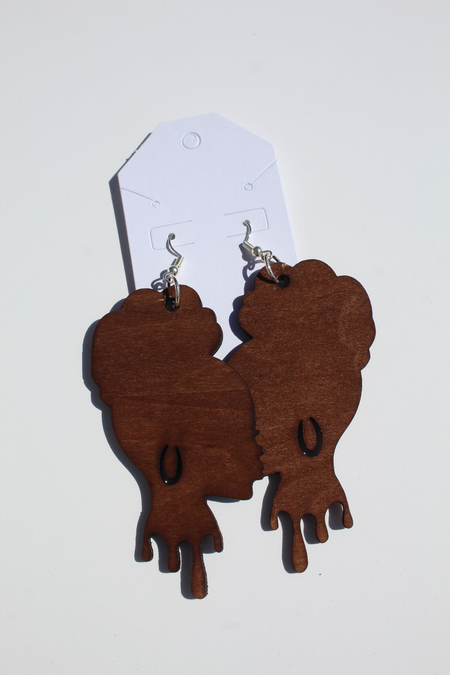 Brown Afro Updo Wooden Earrings