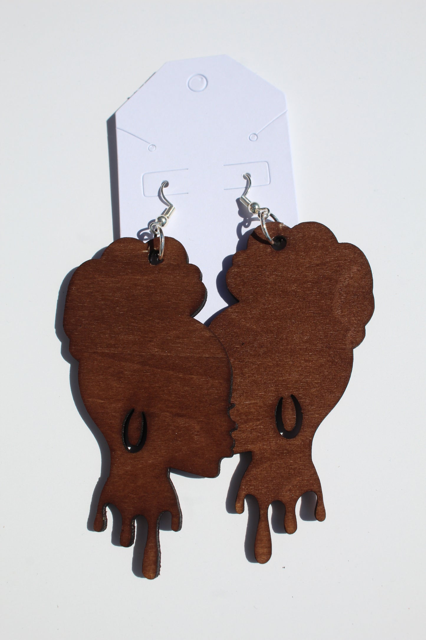 Brown Afro Updo Wooden Earrings