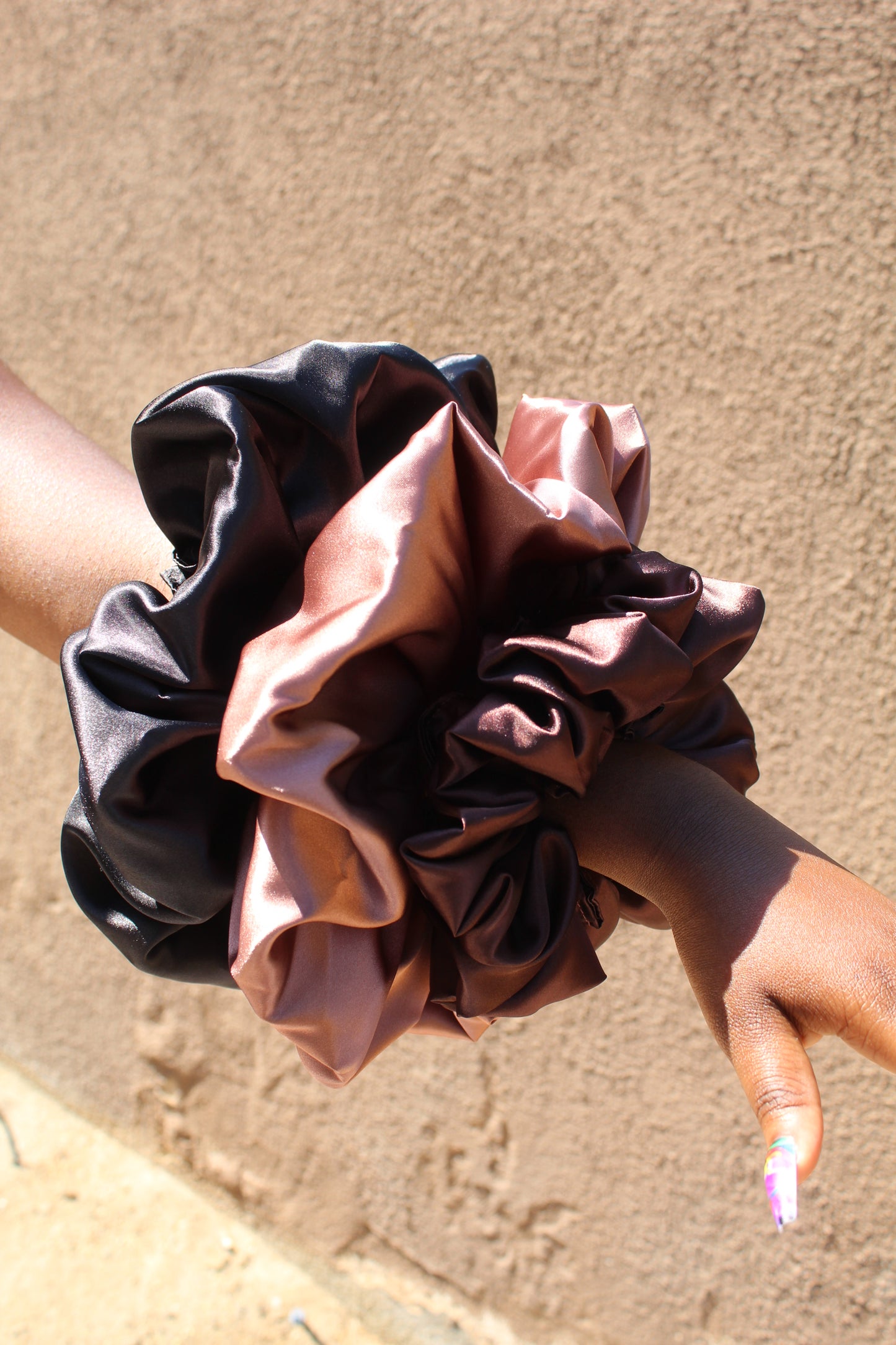 Oversized Natural multi color satin scrunchy set