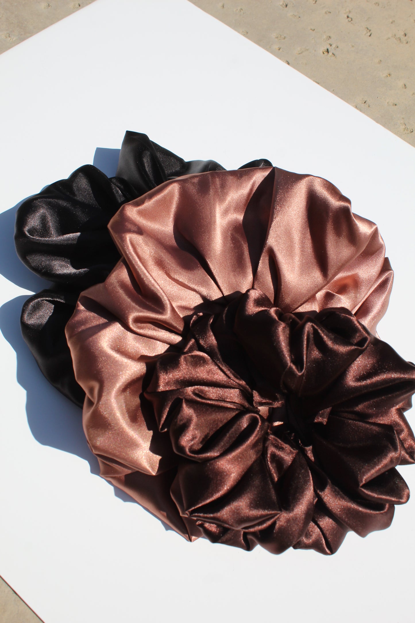 Oversized Natural multi color satin scrunchy set