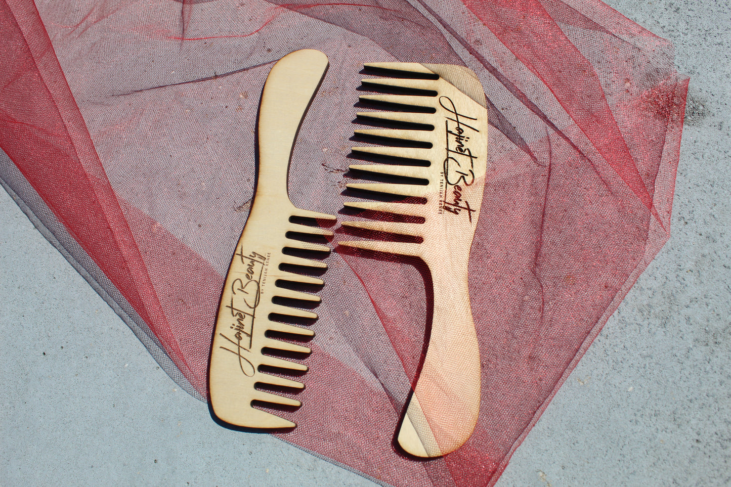 Wide tooth wooden comb set